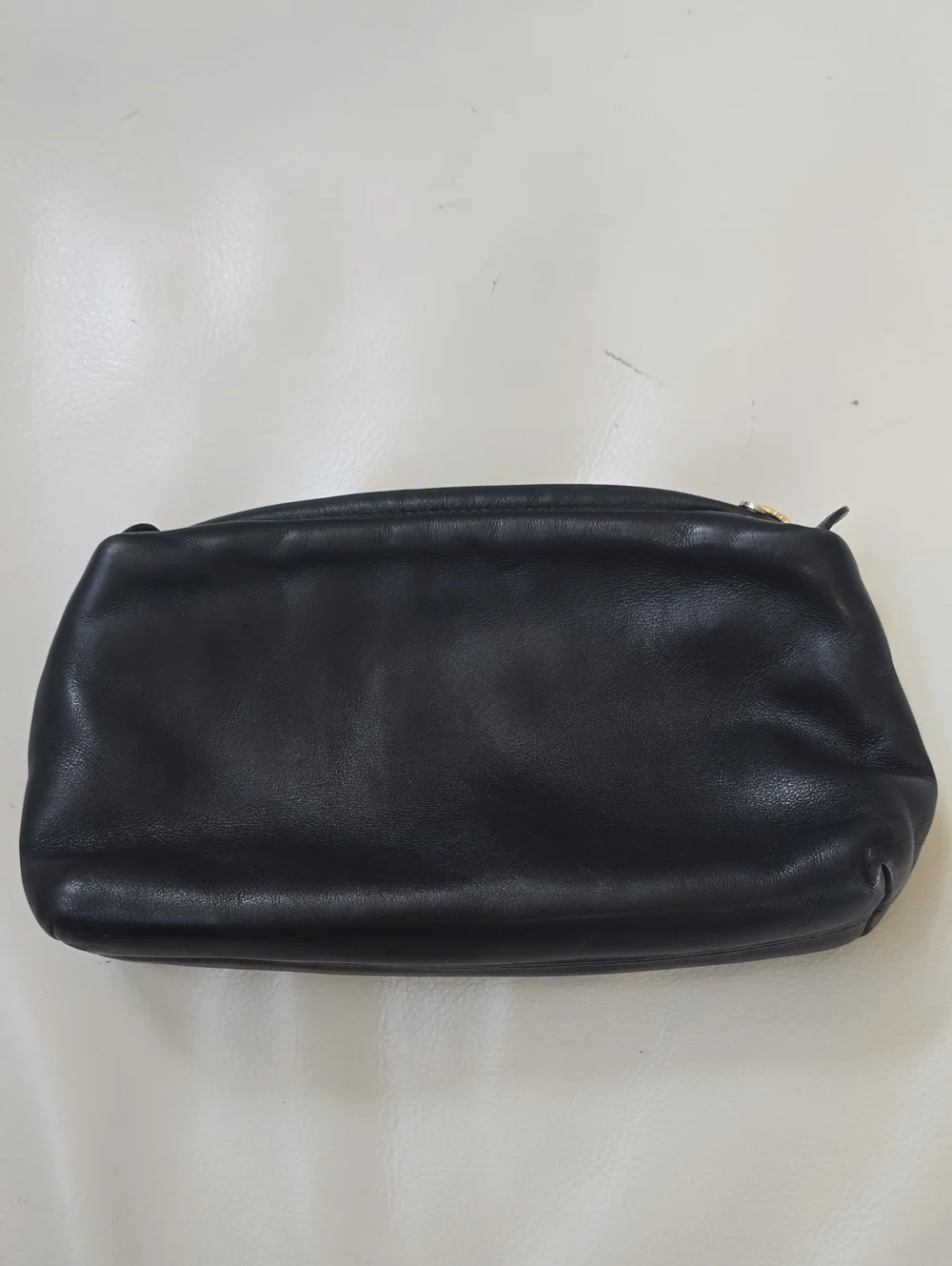 Gianni Versace Black Leather Medusa Vintage Cosmetic Pouch with Gold Emblem
